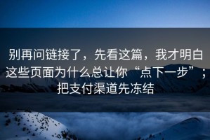 别再问链接了，先看这篇，我才明白这些页面为什么总让你“点下一步”；把支付渠道先冻结