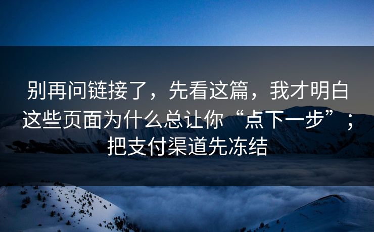 别再问链接了，先看这篇，我才明白这些页面为什么总让你“点下一步”；把支付渠道先冻结
